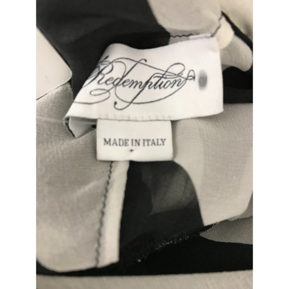 Redemption Black & White Stripe Blouse One Shoulder Sheer w Scarf Sz 4 100% Silk - Picture 7 of 7